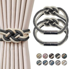 (Black and Beige) 2pcs Magnetic Curtain Tiebacks 2 Colors Braided Simple Modern Creativity