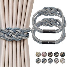 (Blue and Grey) 2pcs Magnetic Curtain Tiebacks 2 Colors Braided Simple Modern Creativity