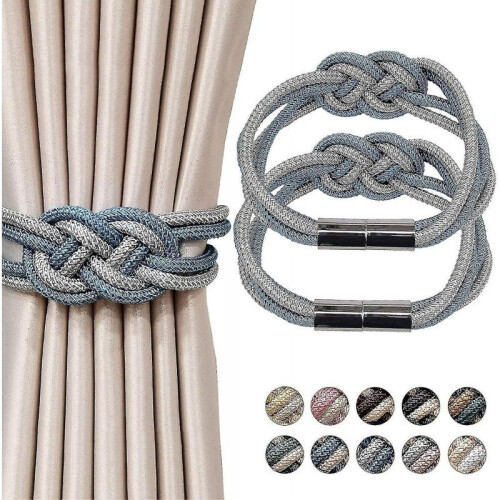 (Blue and Grey) 2pcs Magnetic Curtain Tiebacks 2 Colors Braided Simple Modern Creativity