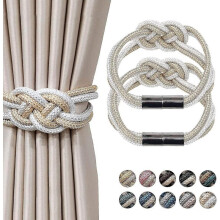 (Beige and White) 2pcs Magnetic Curtain Tiebacks 2 Colors Braided Simple Modern Creativity