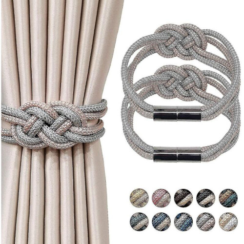 (Light Pink and Grey) 2pcs Magnetic Curtain Tiebacks 2 Colors Braided Simple Modern Creativity