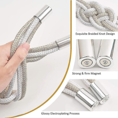 (Beige and White) 2pcs Magnetic Curtain Tiebacks 2 Colors Braided Simple Modern Creativity 1