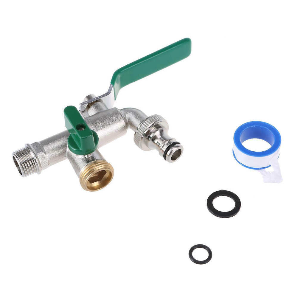 (As show, One size) Outdoor Double Water Tap Easy Installs Stainless Steel Double Hose Tap Robusts Garden Tap with Sealing Tape for Garden-image-OPC-PHYPYPH-NEW