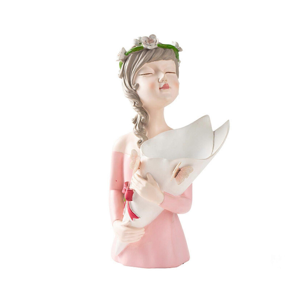 (As show, One size) Elegant Girl Figurine Flower Arrangement Vases Resins Sculpture Plant Pot for Stylish Home Tabletop and Shelves Decors