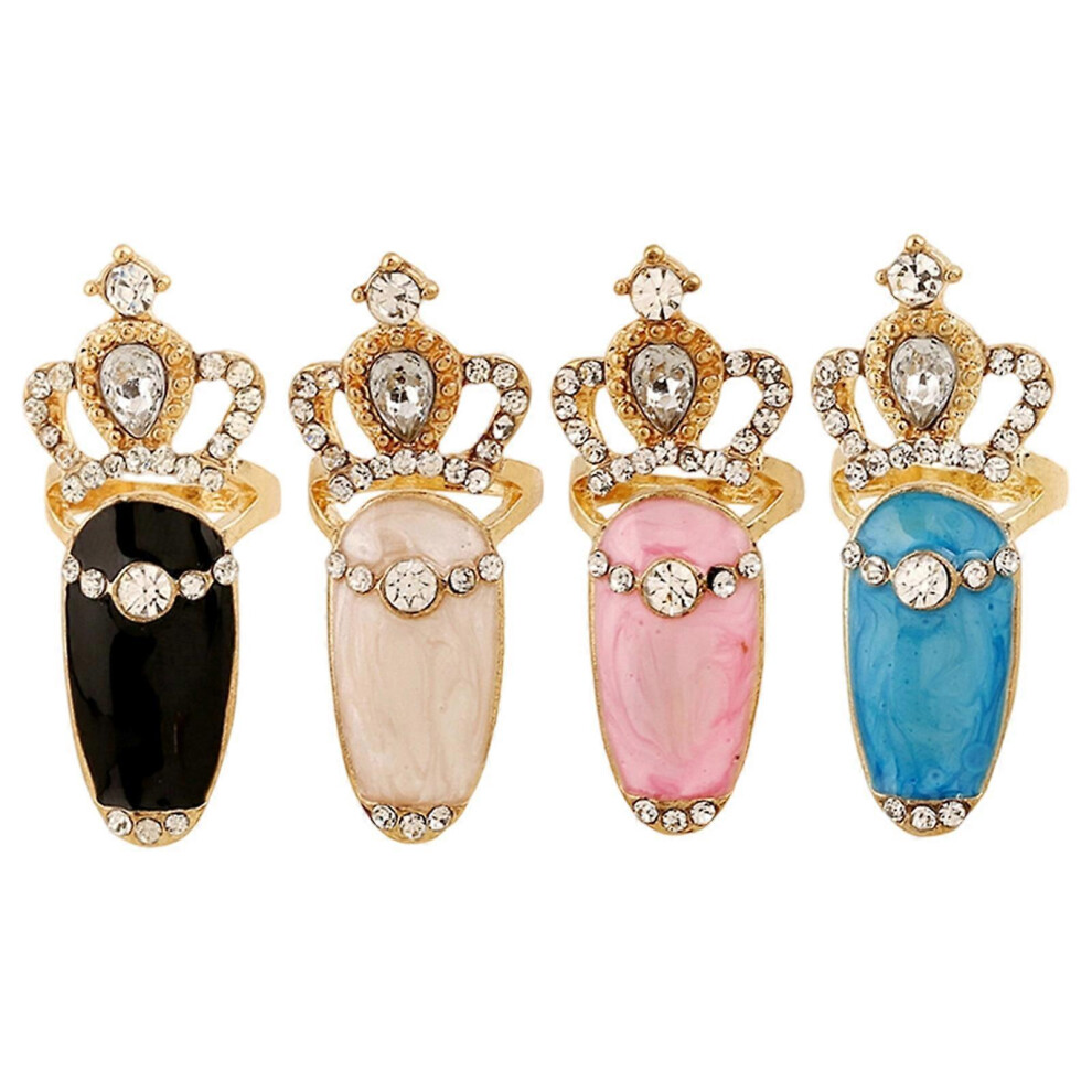 (As show, One size) Pack Of 4 Gothic Punk Style Nail Claw Rings With Rhinestones For Cosplay Parties And Daily Gothic Accessories