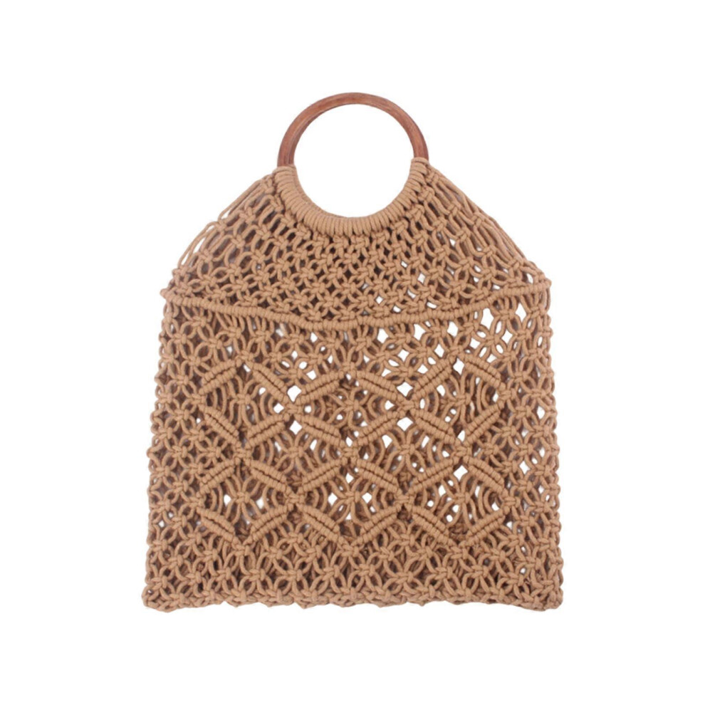 (White, One size) Large Capacity Beach Bag Vacation Bag Cotton Rope Travel Bag Trendy Handbag Handwoven Everyday Bag for Women  Khaki