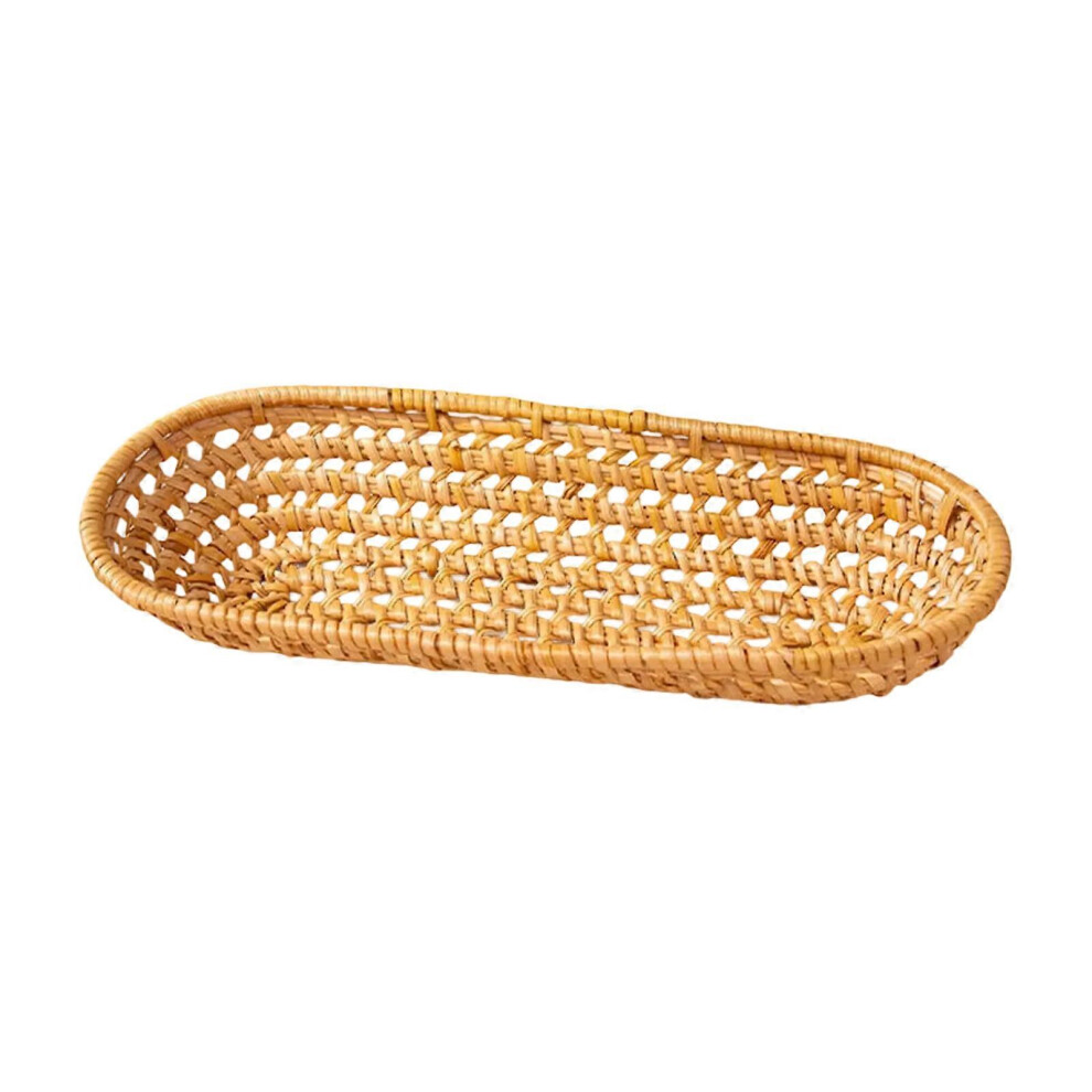 (large, One size) Rattan Woven Basket for Sundries Desktop Storage Organiser Oval Shaped Serving Plate Fashionable Home Accessory