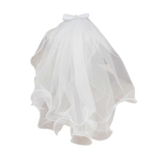 (As show, One size) Bowknot Short Wedding Veil with Rolled Edge Hair Accessories Bridal Shower Veil Formal Headpiece Engagement Hair Veil