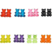 (55) 8 Pairs Set Colorful Resin Candy Gummy Bear Dangle Earrings Gift for Women Girls