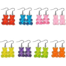 (50) 8 Pairs Set Colorful Resin Candy Gummy Bear Dangle Earrings Gift for Women Girls
