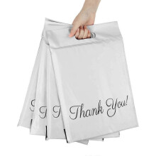 100 Pieces Plastic Mailing Envelopes, Waterproof Strong Mailing Bags with Handle for Packing, Storage, Shopping, 32*40cm+6cm+5cm(White)