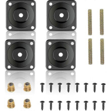 4 Pcs Leg Mounting Plates Stainless Steel Fixing Plate for Furniture Table Sofa with Hanger Bolts and Screws Supply for Armchair Seat (Black)