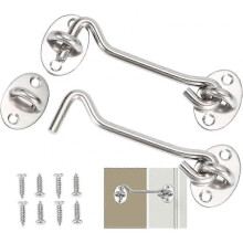 2pcs cabin hook,door latch hook,silver stainless steel door hook lock,with mounting screws (10cm)