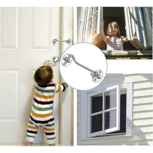 2pcs cabin hook,door latch hook,silver stainless steel door hook lock,with mounting screws (10cm) 1