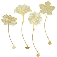 4 Pack Metal Bookmarks with Chain, Gold Cutout Bookmarks