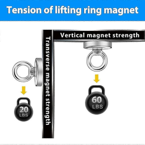 Magnetic Hook 60 lb (27 kg) Pull Rare Earth Magnetic Hook with Counterbore Eyebolt - Silver 2