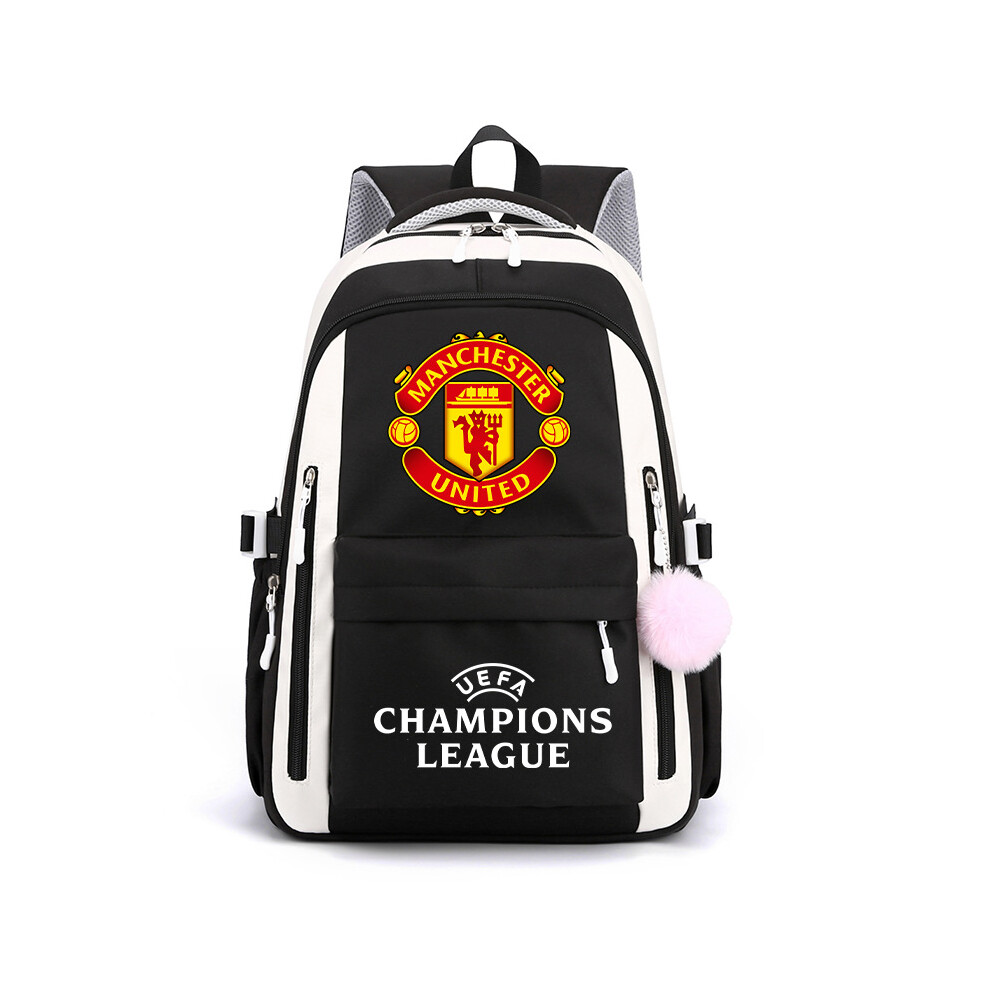 (Black-Manchester United) Champions League backpack fashion trend Real Madrid Barcelona Paris Grand Backpack Student schoolbag men's Manchester City M