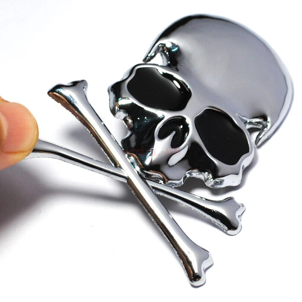 3D Chrome Skull Skeleton Trunk Car Tailgate Emblems Badges Decal Sticker New Silver 6963793992096