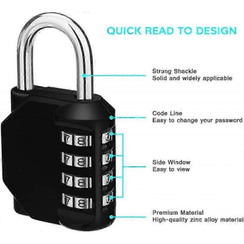 4 Digit Combination Padlock Outdoor, School Lock, Gym Lock and Black Lock 2