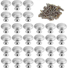 30pcs Round Cupboard Door Knobs 30mm Modern Stainless Steel Kitchen Cabinet Handle Mushroom Shape Metal Drawer Knob with 30pcs Screws Decoration for C