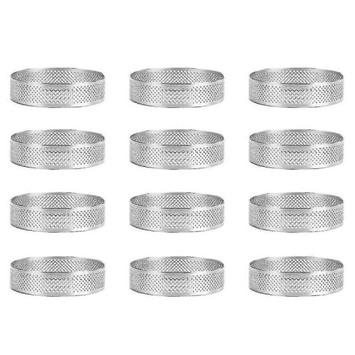12 Pack Stainless Steel Tart Rings,perforated Cake Mousse Ring,cake Ring Mold,round Cake Baking Too