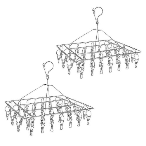 2-Pack Stainless Steel Laundry Drying Rack, Spinning Windproof Drying Rack (40 Clips)