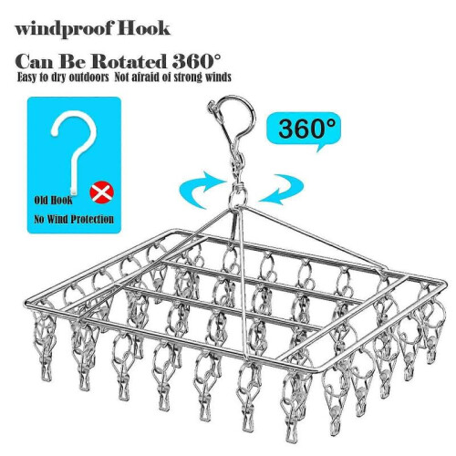 2-Pack Stainless Steel Laundry Drying Rack, Spinning Windproof Drying Rack (40 Clips) 2