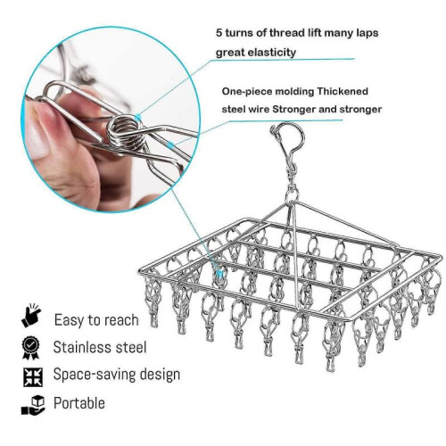 2-Pack Stainless Steel Laundry Drying Rack, Spinning Windproof Drying Rack (40 Clips) 1