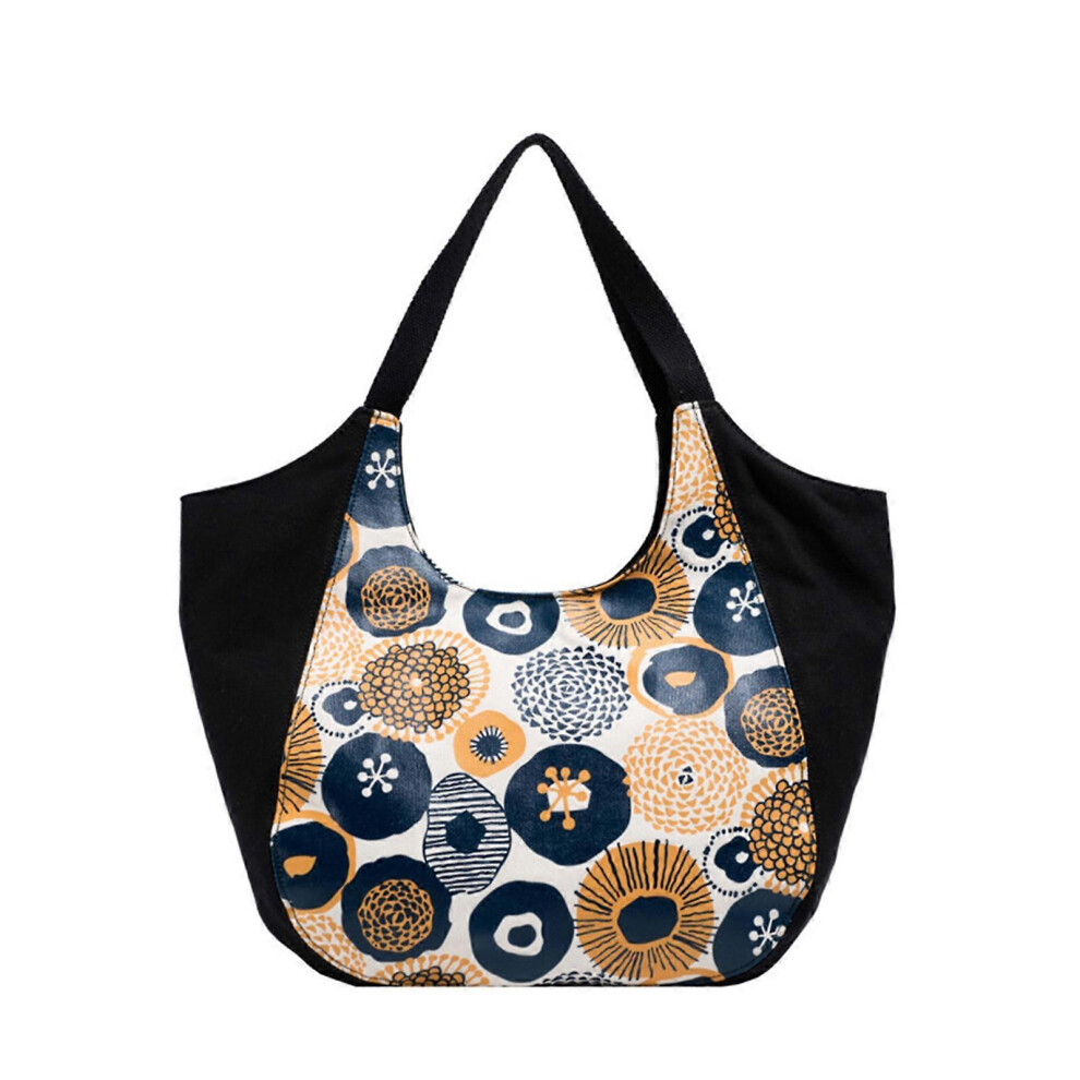 (Black, One size) Womens Large Capacity Tote Bag Ladies Canvas Bag Simple Handbag Ladies Flower Print Shoulder Bag Ins Female Shopping Bag  Black