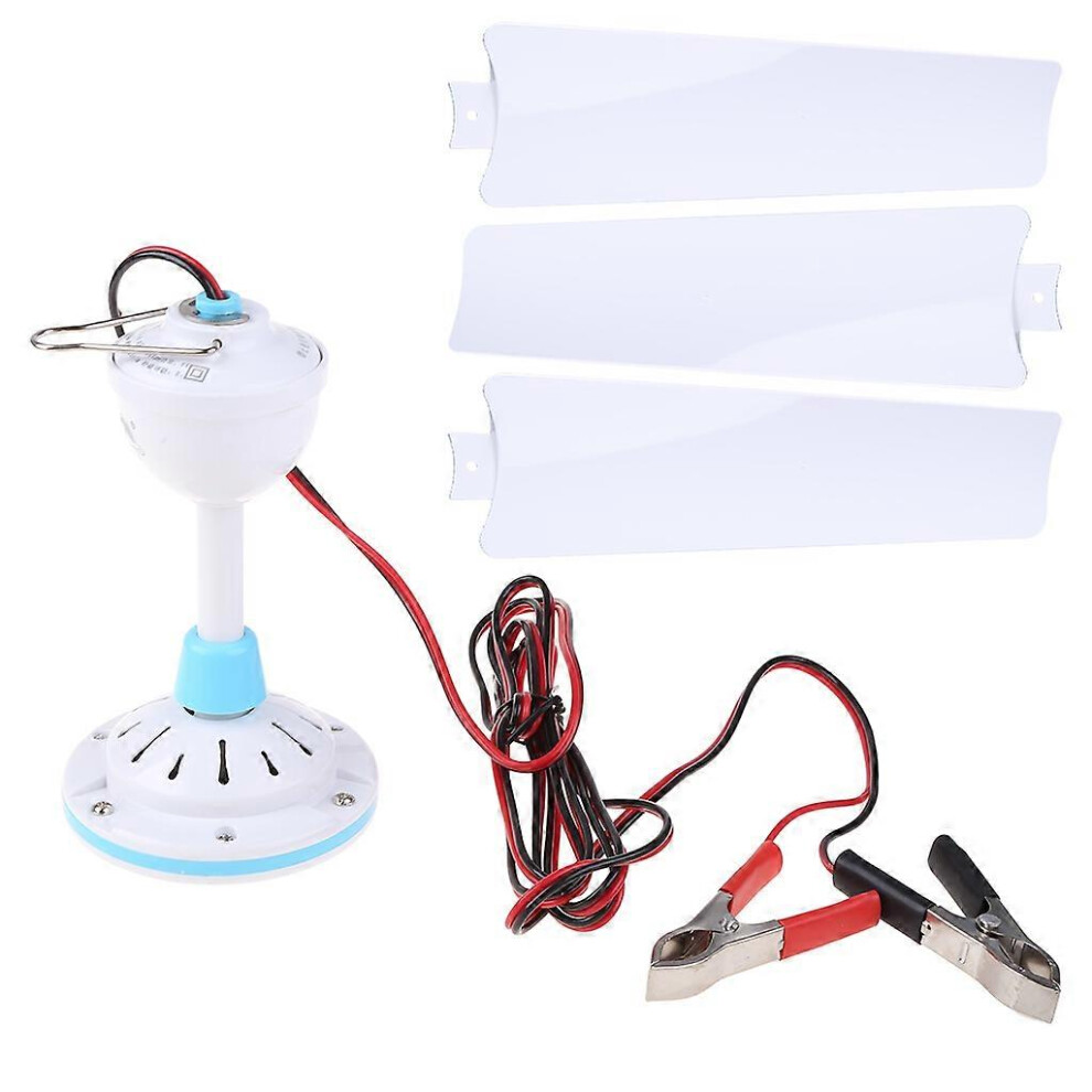 (As show, One size) 12V Ceiling Fan Air Cooler Hanging Fan for Camping Outdoor Tent Home Bed  White