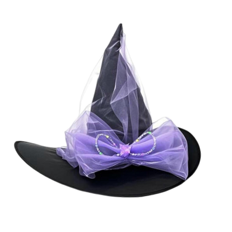 (As Show, One Size) Halloween Witch Hat Light Up Bowknot Wizard Caps Large Black Witches Hat For Halloween Party Decor Cosplay Costumes Purple Black,Purple