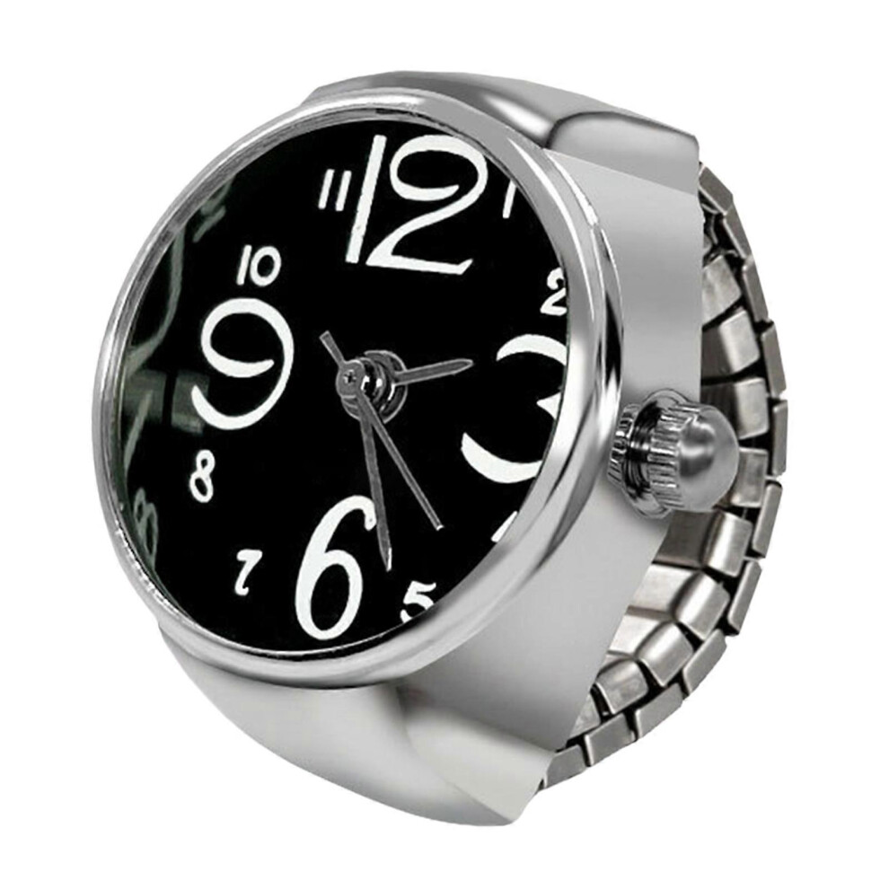 (color, One size) Fashionable Finger Ring Watch Small Elastic Strap Alloys Elegant Watches Romantics Date Accessory  Black