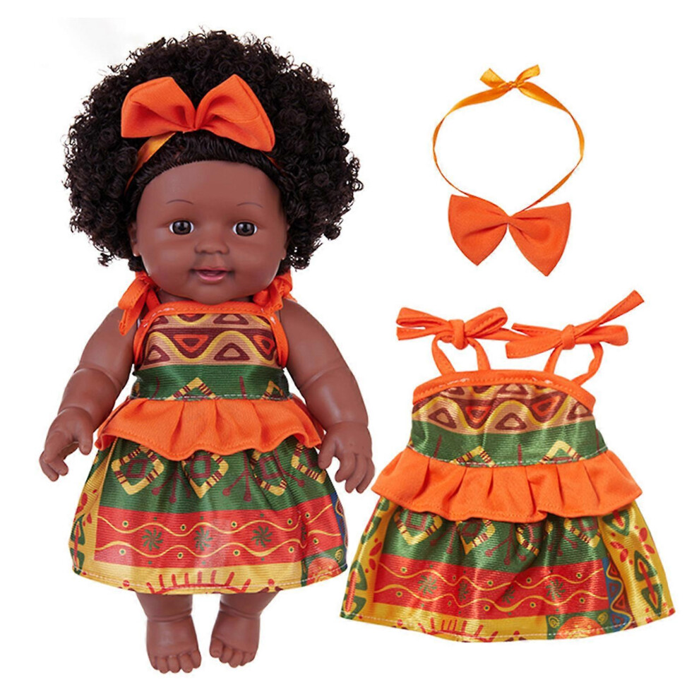 (Purple edge green , One size) 12inch Black Baby Doll Life Like Reborns Toy Toddler Girl African Doll with Outfit Role Playing Reborns Toy Kids Gift