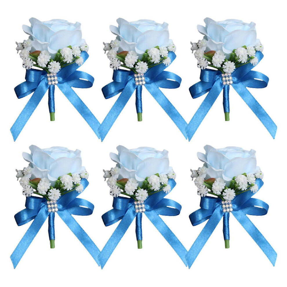 (White, One size) Elegant Faux Rose Wedding Corsage Accessory Functional Silk Rose Boutonniere for Bridal Parties Stage Performances  Blue