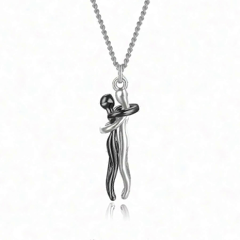 Kikidex (, One Size) S925 Sterling Hug-Design Necklace For Couples Ideal Valentines Day Gift -Zhenv's Beloved Jewelry Silver