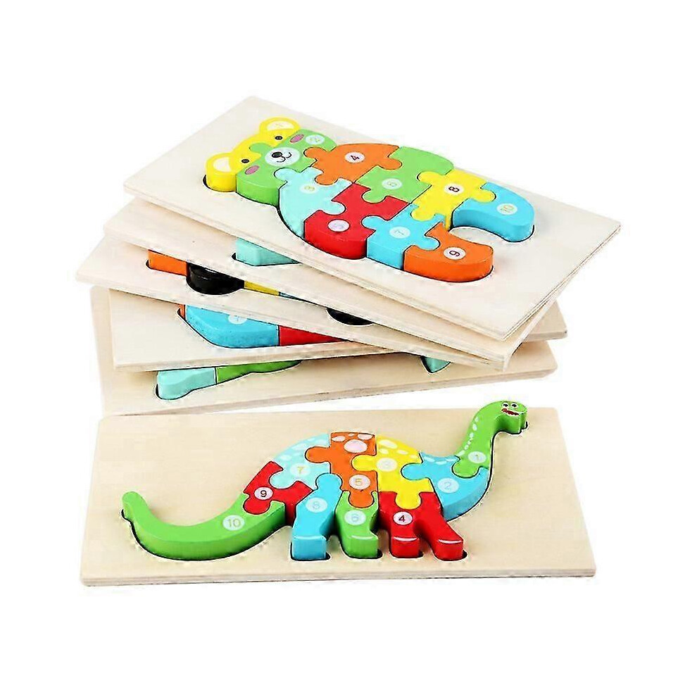 Kikidex (As Show, One Size) 1 Set Of 3D Wooden Puzzle Board Cartoon Dinosaur Jigsaw Educational Toy For Kids Tollders Children Play