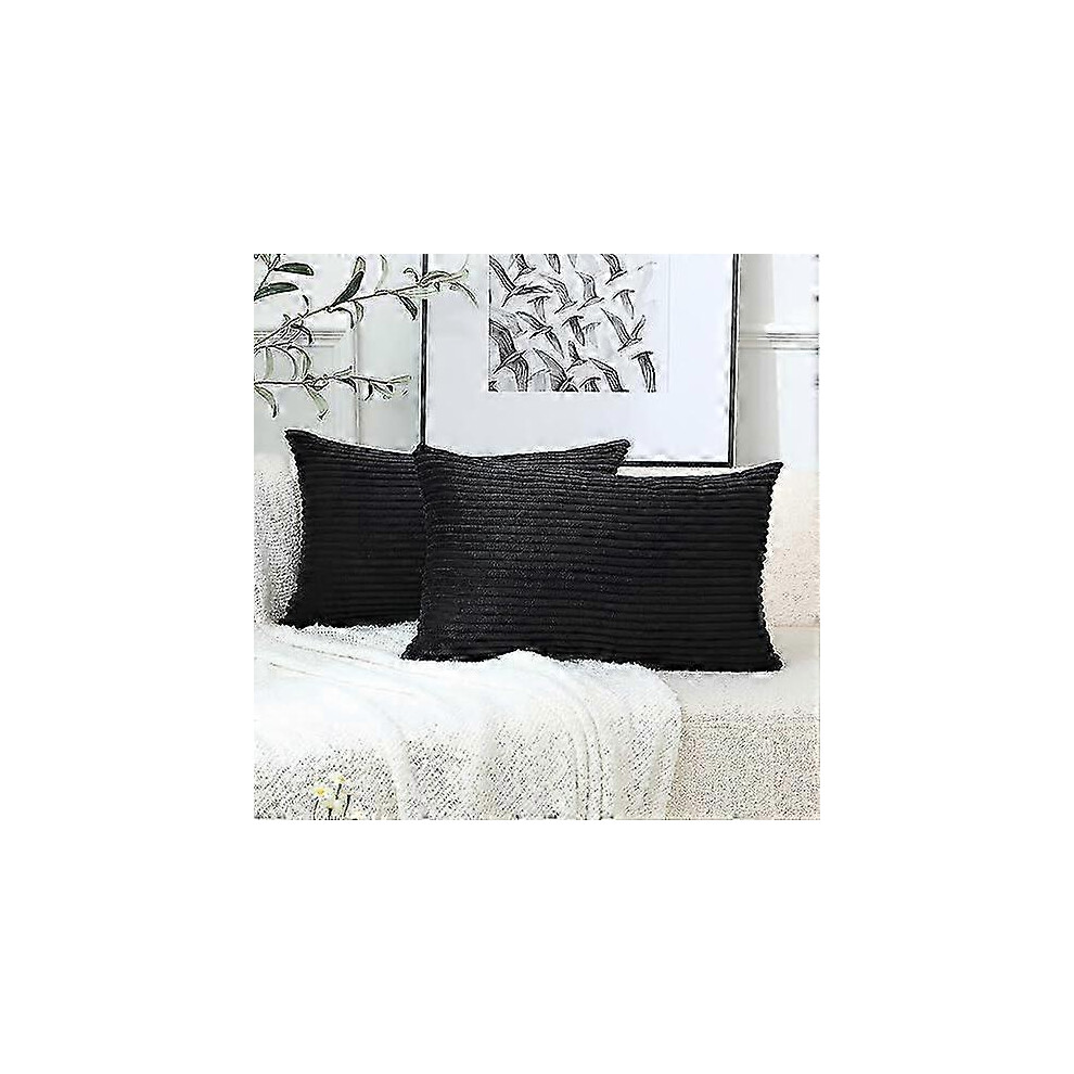 Kikidex (, One Size) 2 Pcs Corduroy Soft Throw Pillow Covers Rectangle Striped Cushion Covers Pillowcase For Home, 12X20 Inch/30X50 Cm Black