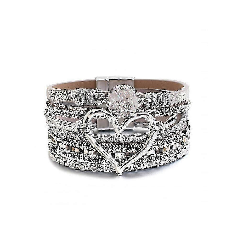 Kikidex (As Show, One Size) Leather Bracelet Women's Bohemian Multi-Layered Large Love Bracelet Jewelry Gift