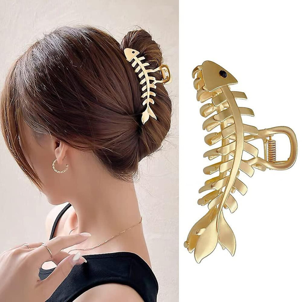 (As show, One size) Fish Bone Hair Clips, Claw Clips For Women And Girls, French Gold Stylish Large Hair Claw Clips Big Claw Clips For Thick Hair Thin-image-OPC-PHYQC6T-NEW