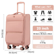 (pink) 20Inch Soft Shell Nylon Suitcase 4 Wheels Hand Luggage 32L Travel Case Green