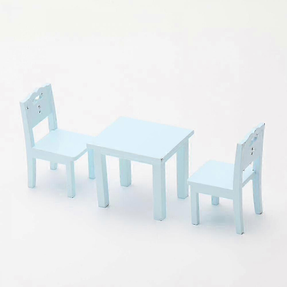 (Blue, One size) 3pcs Childrens Table Chair Set Small Furniture Toy For Role Play