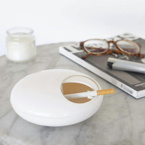 (As show, One size) Pebble Ashtray With Lid(white) 1