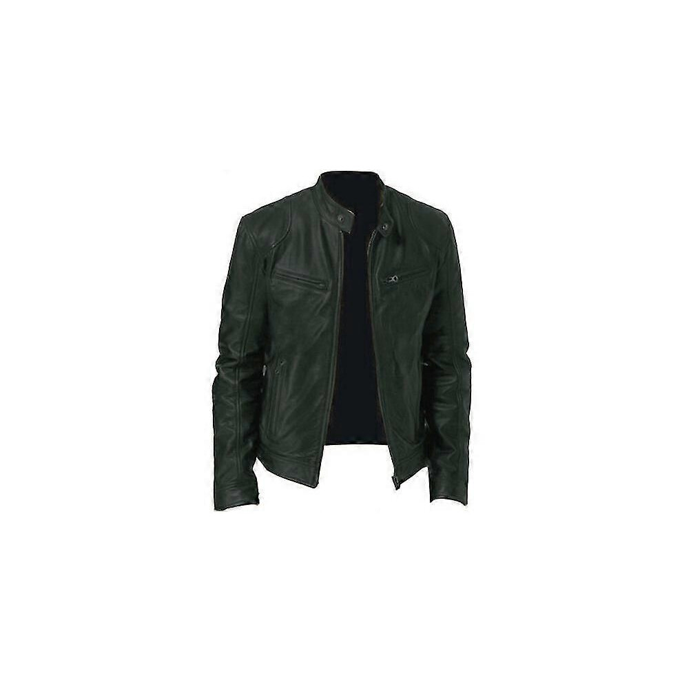 (dark green, 2XL) Professional Pu Leather Biker Jacket: High-quality, Comfortable, Skin-friendly, Durable, Stain-resistant, Breathable, Sweat-wicking,-image-OPC-PHYQF27-NEW