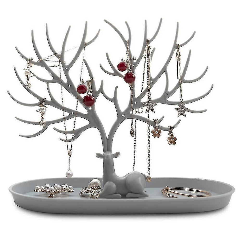 (Gray, One size) Antlers Jewellery Stand, Three-tier Jewellery Holder With Drawers, Decorative Jewellery Tree