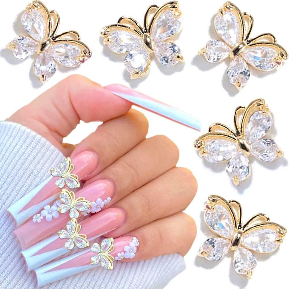 Kikidex (As Show, One Size) 5Pcs Shiny Zircon Butterfly Nail Charms 3D Alloy Butterfly Nail Rhinestones Nail Art Charms Nail Jewelry Butterfly Charms For Nail