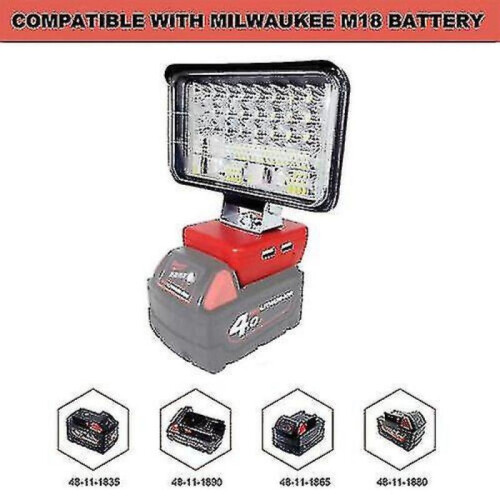 (8 inches) LED Work Light for Milwaukee M18 18V Li-ion Battery - Dual USB Output