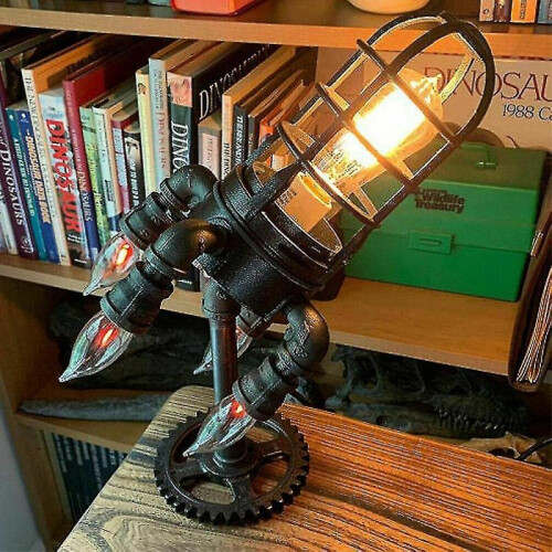(EU Plug) Retro Industrial Steampunk Rocket Light Home Table Desk Lamp Decor