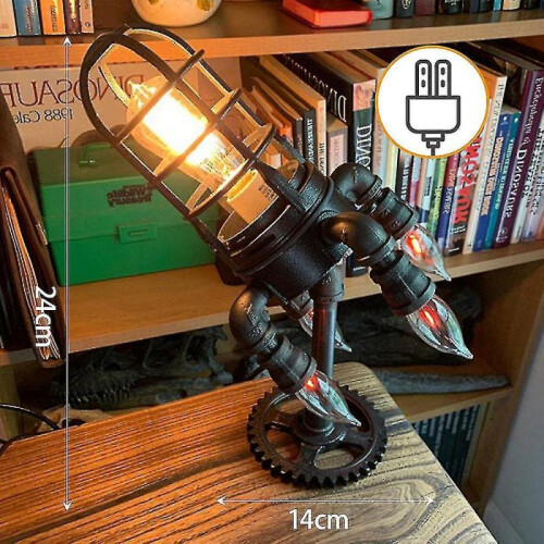 (EU Plug) Retro Industrial Steampunk Rocket Light Home Table Desk Lamp Decor 2