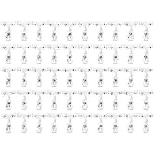 50 Pcs Rotatable Sign Clips, Double-Sided Merchandise Sign Holders, Plastic Clear Tag Display Racks, Label Stands js