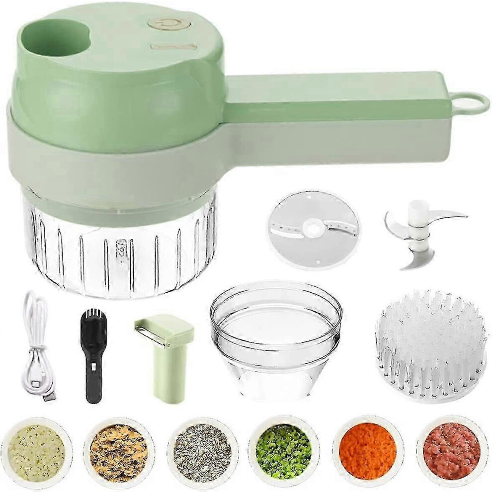 (As show, One size) 4 In 1 Electric Vegetable Cutter Set Handheld Garlic Slicer Multifunctional Food Chopper Portable Rechargeable Vegetables Mincer For Garlic Pepper Oni